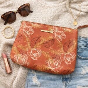 Steve Madden Floral Wristlet Clutch Boho Cosmetic Pouch Fall Orange